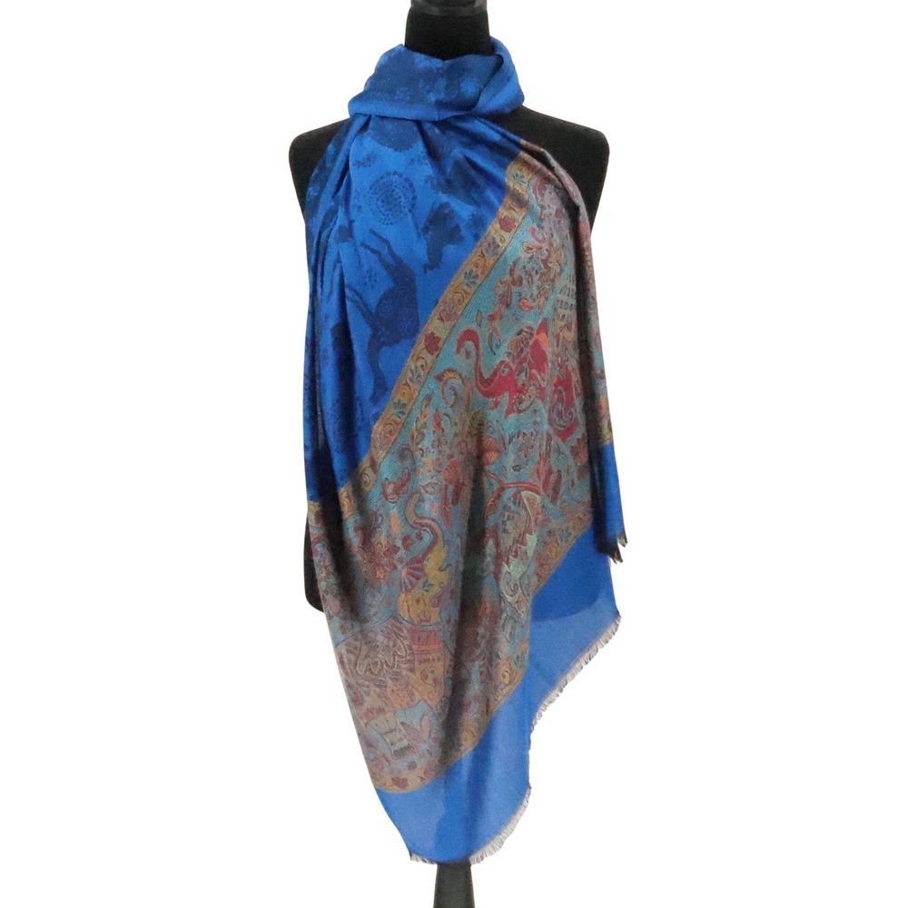 Pashmina Elephant Paisley Shawl Scarf Womens Blue Boho Wrap Trunk Up Camel